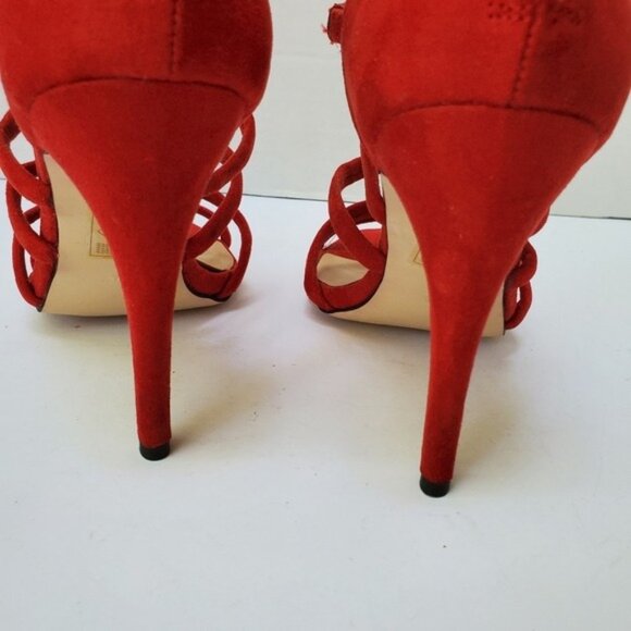 Faux Suede "Cammie" Ladder Cage Strap Heel Bootie  - Size 6.5 - EUC! - Picture 7 of 12